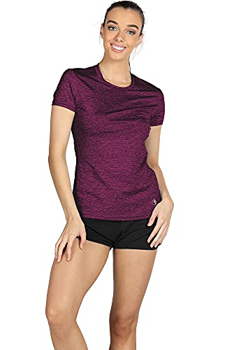 icyzone Camiseta de Fitness de Manga Corta para Mujer, Pack de 3 (L, Carboncillo/Jam/Rosado)