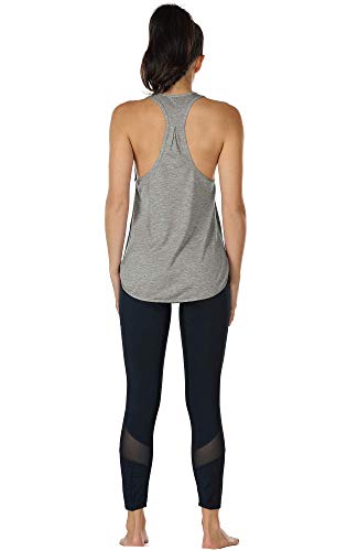 icyzone Camiseta sin Mangas de Fitness para Mujer Racerback Chaleco Deportivo (L, Gris)