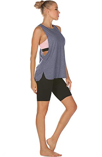 icyzone Sueltas y Ocio Camiseta de Fitness Deportiva de Tirantes para Mujer (S, Azul)