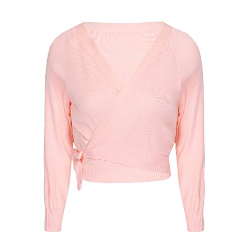 IEFIEL Chaqueta de Ballet Mujer Cárdigan Elegante de Fiesta Suéter Suave Manga Larga para Vestido de Danza Ballet Maillot Camiseta de Punto Jersey Tops de Danza d Rosa 160