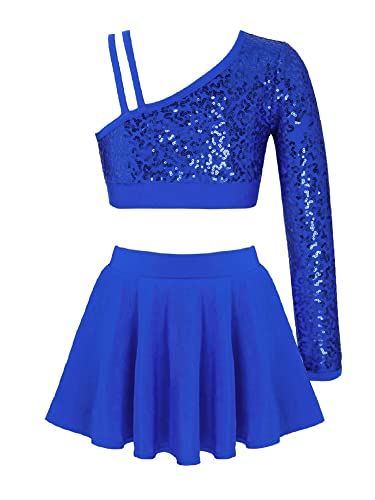 IEFIEL Maillot Lentejuelas de Danza Ballet para Niña Maillot Patinaje Artistico Niña Una Manga Larga Vestido de Danza Latina Traje Ballet Niña Azul Oscuro 4 años