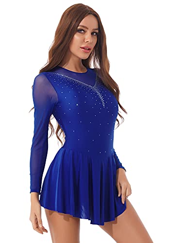 IEFIEL Maillot Manga Larga de Patinaje Artistico para Mujer Maillot Elegante de Gimnasia Ritmica Vestido de Danza Ballet Disfraz Bailarina Mujer A Azul Oscuro L