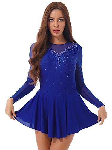 IEFIEL Maillot Manga Larga de Patinaje Artistico para Mujer Maillot Elegante de Gimnasia Ritmica Vestido de Danza Ballet Disfraz Bailarina Mujer A Azul Oscuro L