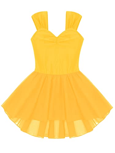 IEFIEL Maillot Tutú Princesa de Danza Ballet para Niña Maillot de Patinaje Artistico Niña Sin Manga Vestido Elegante de Danza Moderna Disfraz de Bailarina S Amarillo 10 años