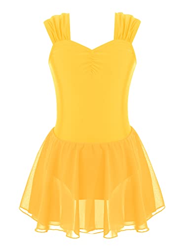 IEFIEL Maillot Tutú Princesa de Danza Ballet para Niña Maillot de Patinaje Artistico Niña Sin Manga Vestido Elegante de Danza Moderna Disfraz de Bailarina S Amarillo 10 años