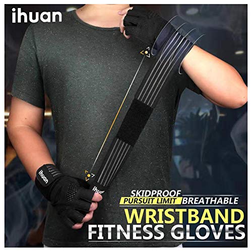 ihuan Guantes Gimnasio de Levantamiento de Pesas con Muñequeras, Adecuados para Hombres, Mujeres, Protección Completa de la Palma para de Pesas, Ejercicio, Fitness, Suspensión, Dominadas