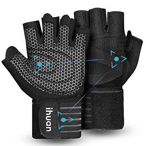 ihuan Guantes Gimnasio de Levantamiento de Pesas con Muñequeras, Adecuados para Hombres, Mujeres, Protección Completa de la Palma para de Pesas, Ejercicio, Fitness, Suspensión, Dominadas