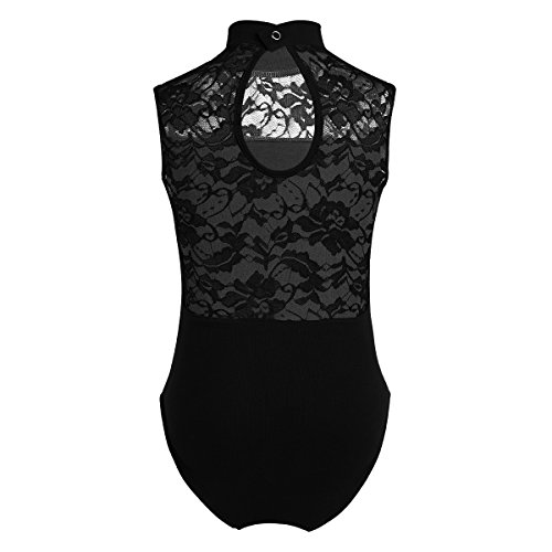 iiniim Maillot de Danza Gimnasia Ballet Clásico Encaje Flor sin Mangas Body Cuello Perkins Mono Leotardo Danza Baile Ropa Deportivo Vintage Lace Básico Negro 13-14 años