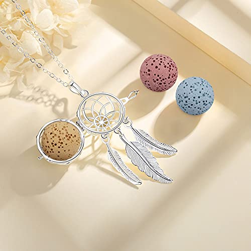 INFUSEU Collares Aromaterapia Aceites Esenciales, Colgante Aromaterapia Mujer Collar Difusor de Aroma Plateado Dream Catcher Colgantes Bisutería Mujer Colgante Mujer Personalizado