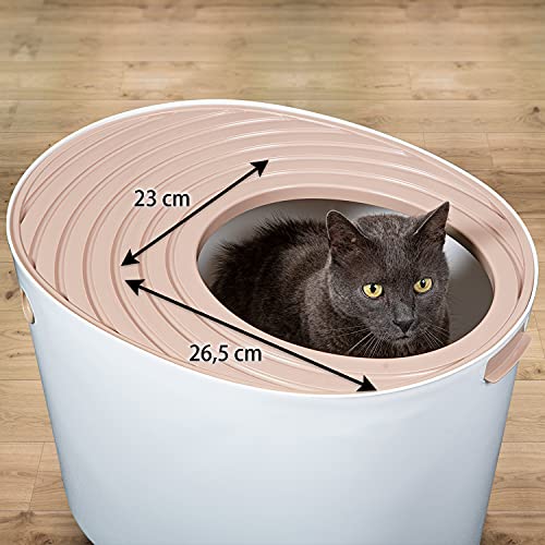 Iris Ohyama, Bandeja de arena para gatos con tapa ranurada, sin olores ni derrames de basura, entrada grande L26.7 x W22.9 cm, cuchara incluida, para gato - Cat Litter Box Jump-in PUNT-530 - Blanco