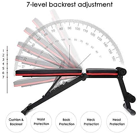 ISE Banco de Pesas Ajustable, Banco de Musculacion Multifunción, Banco de Gimnasio Ejercicios Plano y Declinado, Abdominales Press de Banca, Max.150 KG, SY-5902