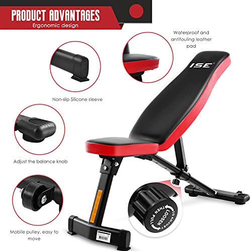 ISE Banco de Pesas Musculación Ajustable Plegable Multifuncional Inclinable Reclinable, Banco de Peso Plano Declinado Inclinado Abdominales para Fitness Entrenamiento Profesional con Respaldo, SY-5021