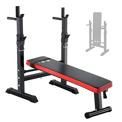 ISE Banco de Pesas Plegable con Soporte de Barbells, Banca de Musculación Multifuncional con Estante de Mancuernas Ajustable para Entrenamiento, Maquina de Gimnasio Gym Negro para Casa Hogar, SY-544