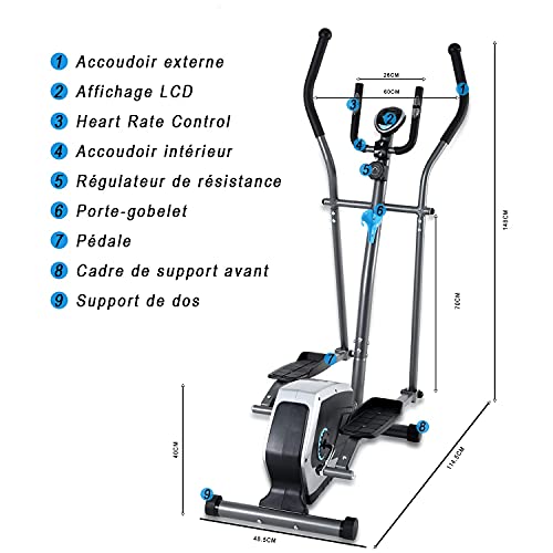 ISE Bicicleta Elíptica Profesional de Fitness para Casa con Sensor de Pulso,8 Niveles de Resistencia, LCD Pantalla, Ajustable Máquina Elíptica de Gimnasio Ejercicio con 8KG Volante de Inercia, SY-9801