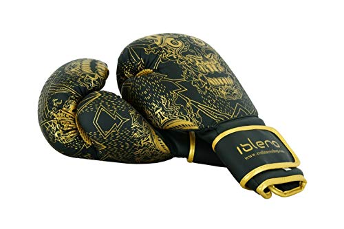 Islero Guantes de boxeo negros mate para hombre, saco de boxeo para mujer, MMA, Muay Thai, artes marciales, kickboxing y sparring, guantes de combate con vendas para las manos (negro, 12 onzas)