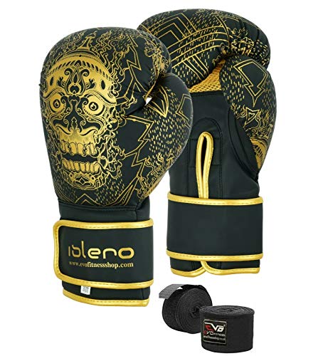 Islero Guantes de boxeo negros mate para hombre, saco de boxeo para mujer, MMA, Muay Thai, artes marciales, kickboxing y sparring, guantes de combate con vendas para las manos (negro, 12 onzas)