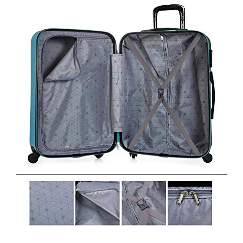 ITACA - Maleta de Viaje Rígida 4 Ruedas Trolley 65 cm Mediana 65 cm de ABS. Práctica Cómoda y Ligera. Calidad Marca y Confianza. Estudiantes y Profesionales. 71160, Color Turquesa-Antracita