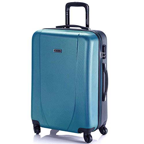 ITACA - Maleta de Viaje Rígida 4 Ruedas Trolley 65 cm Mediana 65 cm de ABS. Práctica Cómoda y Ligera. Calidad Marca y Confianza. Estudiantes y Profesionales. 71160, Color Turquesa-Antracita