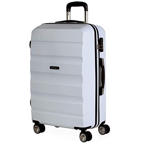 ITACA - Maleta de Viaje rígida 4 Ruedas Trolley 67 cm Mediana de abs Lisa. Dura y Ligera. candado Bonito diseño. Estudiante y Profesional. t71660, Color Blanco