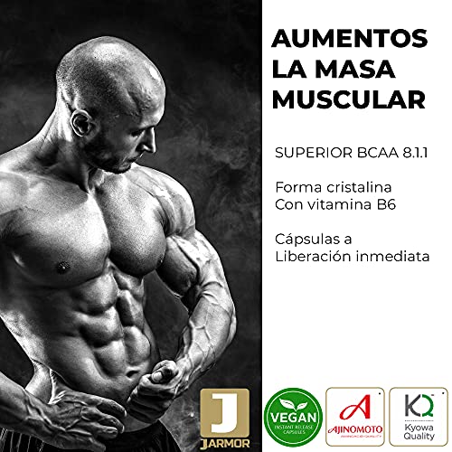 Jarmor Bcaa 8.1.1 Acides Aminés Musculation Kyowa Ajinomoto Avec Vitamine B6 Gelules 1000mg Vegan (200 cápsulas)