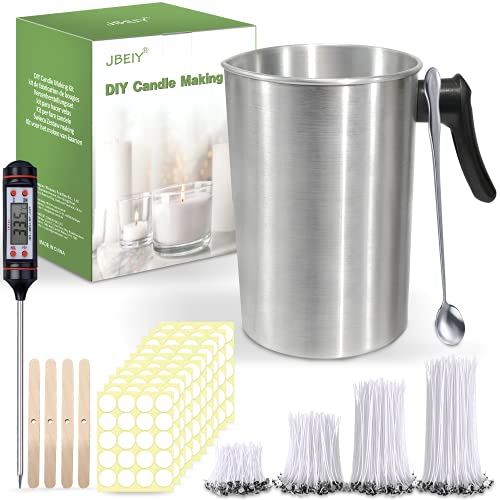 JBEIY Kit para Hacer Velas, 3L Crisol de Cera de Velas, Cazo Velas con Termometro Velas, 200 Mechas y 200 Pegatinas, 4 Soporte para Velas, 1 Cuchara para Velas Caseras