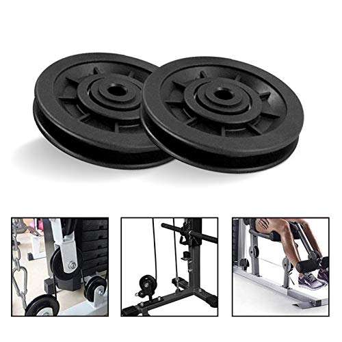 jiuzcare Polea de Rodamiento Universal 90mm Poleas Gimnasio Plastico Polea Silenciosa Rueda de Polea de Gimnasio Polea Universal Negra Para Cable Sistema de polea, Fitness Equipo, Maquina, 2PCS