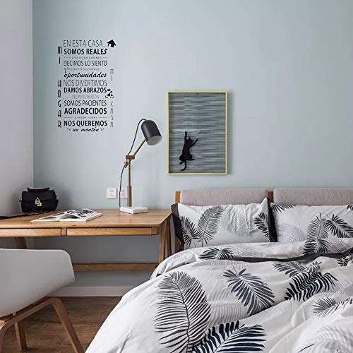 JNCH Pegatinas Decorativas Pared Frases Motivadoras Vinilos Decorativos Frases Cortas Español Adhesivos Sonrie + EN ESTA CASA para Familia Habitación Dormitorio Salón Cocina Baño