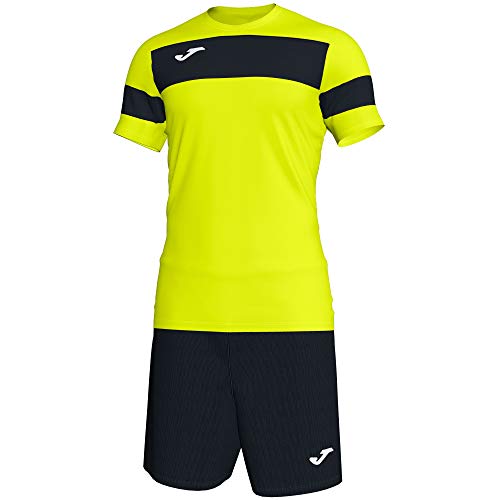 Joma Academy Set Equipacion M/Corta, Niños, Amarillo Fluor-Negro, 8XS-7XS