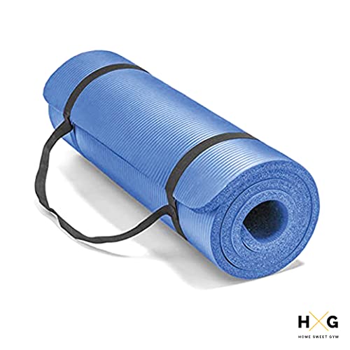 JOWY Esterillas de Yoga Pilates Fitness 1cm Antideslizante NBR con Gomas para Transportar fácilmente, Gimnasio en casa (Azul NBR)