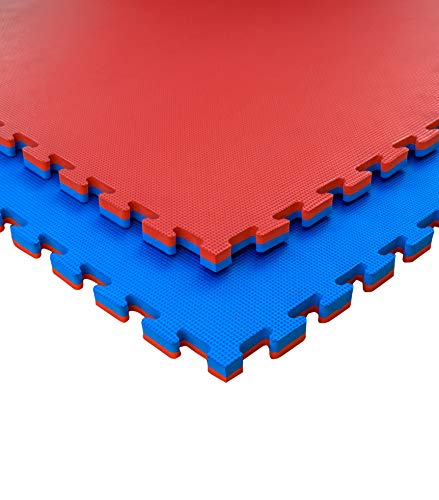 JOWY Lote 9 Unidades Esterilla Goma Espuma Tatami Puzzle | Tatami Suelo para Gimnasio Ideal Artes Marciales 1m x 1m x 2 cm Rojo/Azul