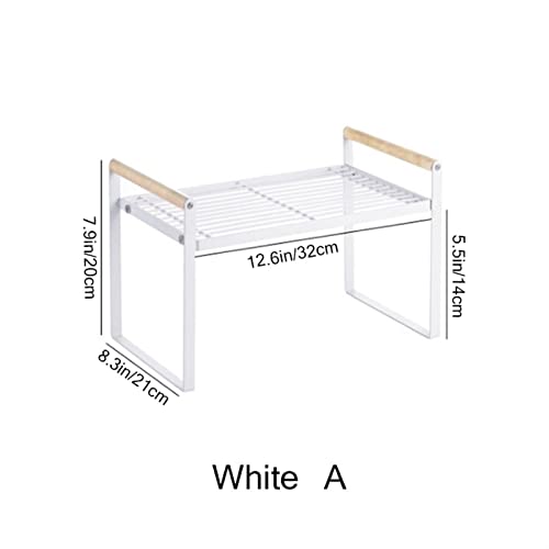 JSBAN Estanterías de Cocina Desmontable de Dos Capas Baratas de barandas de Madera Anti-colisión Espacio Ahorro Amplio Estante Almacenamiento bastidores Suministros de Cocina Racks (Color : White A)