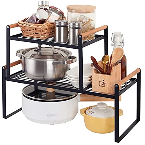 JSBAN Estanterías de Cocina Desmontable de Dos Capas Baratas de barandas de Madera Anti-colisión Espacio Ahorro Amplio Estante Almacenamiento bastidores Suministros de Cocina Racks (Color : White A)