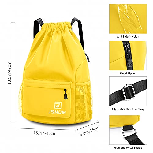 JSNOM Mochila Cuerdas Hombre Bolso Casual Mochilas de Tela Cuerda Bolsa Gimnasio con Cordón Deporte Talega Saco Playa Para Viajes Deportiva Yoga Grande Gymsack Para Unisex Mujer (Amarillo)