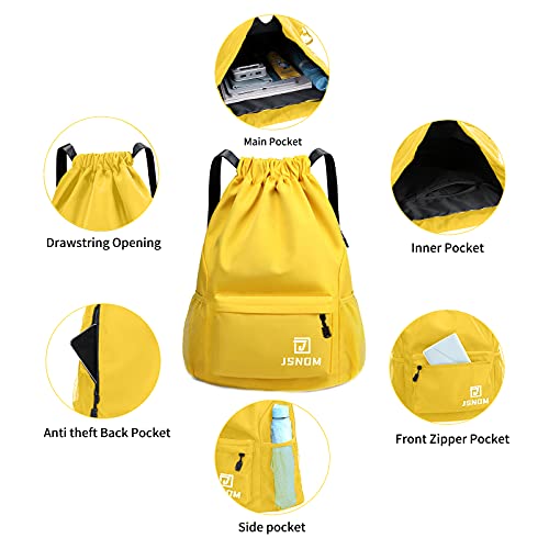 JSNOM Mochila Cuerdas Hombre Bolso Casual Mochilas de Tela Cuerda Bolsa Gimnasio con Cordón Deporte Talega Saco Playa Para Viajes Deportiva Yoga Grande Gymsack Para Unisex Mujer (Amarillo)