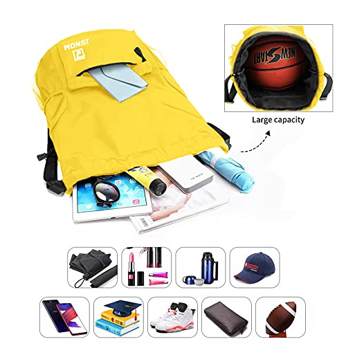 JSNOM Mochila Cuerdas Hombre Bolso Casual Mochilas de Tela Cuerda Bolsa Gimnasio con Cordón Deporte Talega Saco Playa Para Viajes Deportiva Yoga Grande Gymsack Para Unisex Mujer (Amarillo)