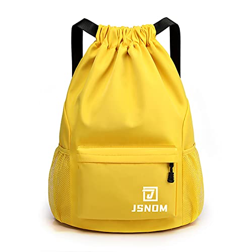 JSNOM Mochila Cuerdas Hombre Bolso Casual Mochilas de Tela Cuerda Bolsa Gimnasio con Cordón Deporte Talega Saco Playa Para Viajes Deportiva Yoga Grande Gymsack Para Unisex Mujer (Amarillo)