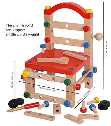 Juguete de construcción de Banco de Trabajo de Madera - Pernos de Banco de Madera y Asiento con Tuercas y Tornillos de Madera - Juego de construcción de Madera para niños …