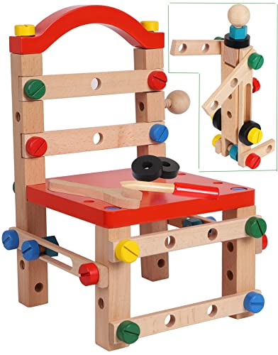 Juguete de construcción de Banco de Trabajo de Madera - Pernos de Banco de Madera y Asiento con Tuercas y Tornillos de Madera - Juego de construcción de Madera para niños …