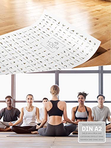 JUNOMI® Póster de Yoga JUNOMI XL con 168 posturas y ansanas, idea de regalo de yoga perfecta para principiantes, Accesorios de yoga para estudios y ejercicios en casa