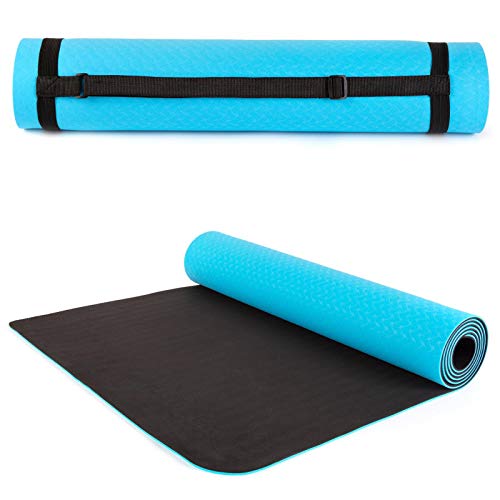 just be...… Esterilla de Yoga Antideslizante colchón de Ejercicio ecológica Material TPE 183 cm x 61 cm x 5 mm Dos Colores con asa para Llevar Bikram Gimnasia Pilates Casa Ejercicio - Azul/Negra