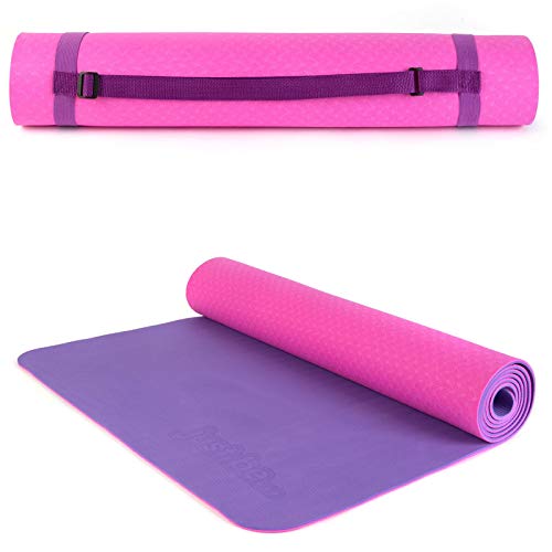 just be...… Esterilla de Yoga Antideslizante colchón de Ejercicio ecológica Material TPE 183 cm x 61 cm x 5 mm Dos Colores con asa para Llevar Bikram Gimnasia Pilates Casa Ejercicio - Rosa/Morada