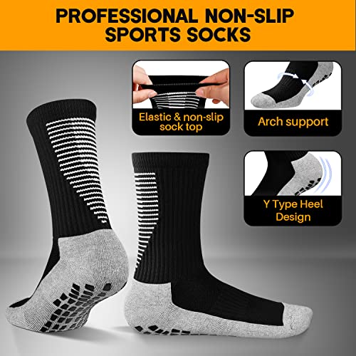 JUYANO 3 Pares Calcetines de Fútbol Antideslizantes para Hombre y Mujer,Transpirable Calcetines Deporte Algodon Cómodo Calcetines de Baloncesto Trekking Yoga Ciclismo Running Calcetas(Negro)