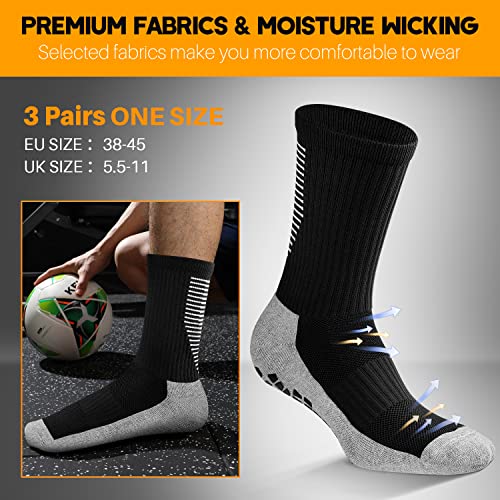 JUYANO 3 Pares Calcetines de Fútbol Antideslizantes para Hombre y Mujer,Transpirable Calcetines Deporte Algodon Cómodo Calcetines de Baloncesto Trekking Yoga Ciclismo Running Calcetas(Negro)