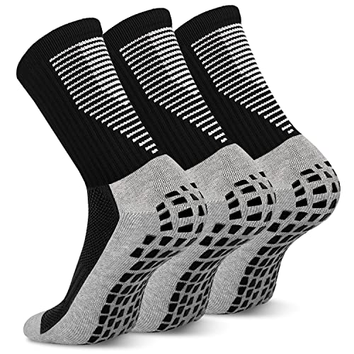 JUYANO 3 Pares Calcetines de Fútbol Antideslizantes para Hombre y Mujer,Transpirable Calcetines Deporte Algodon Cómodo Calcetines de Baloncesto Trekking Yoga Ciclismo Running Calcetas(Negro)