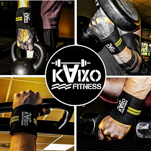 KAIXO FITNESS muñequeras Deportivas Gym Cross wods. Muñequeras para Entrenamientos Gym, Levantamiento de Pesas y Fitness. Hombre y Mujer (Amarillo)