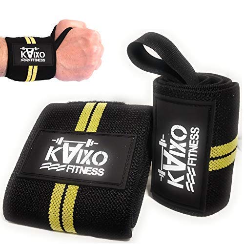 KAIXO FITNESS muñequeras Deportivas Gym Cross wods. Muñequeras para Entrenamientos Gym, Levantamiento de Pesas y Fitness. Hombre y Mujer (Amarillo)