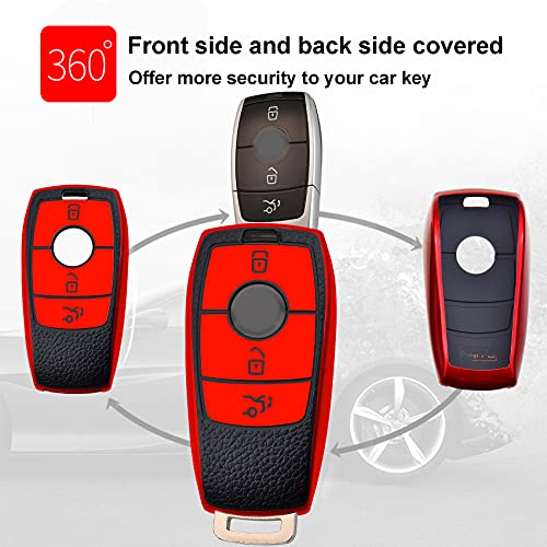 KASER Funda Carcasa Llave Coche Silicona TPU Compatible para Mercedes Classe A B C E CLA CLE GLA GLA GLE GLS Cover Llaveros Efecto Piel Protección Mando de Coche (Rojo)