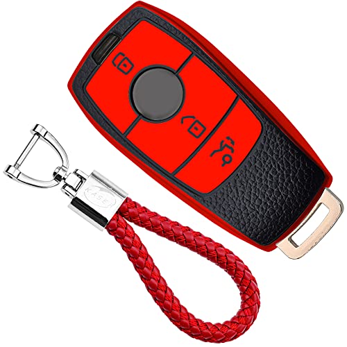 KASER Funda Carcasa Llave Coche Silicona TPU Compatible para Mercedes Classe A B C E CLA CLE GLA GLA GLE GLS Cover Llaveros Efecto Piel Protección Mando de Coche (Rojo)