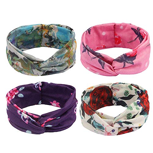 Kavya 4 piezas Diadema Mujer, Elásticas Boho Diadema Twisted Criss Cross Cintas de Pelo Para Yoga Ejercicio Diario Fitness