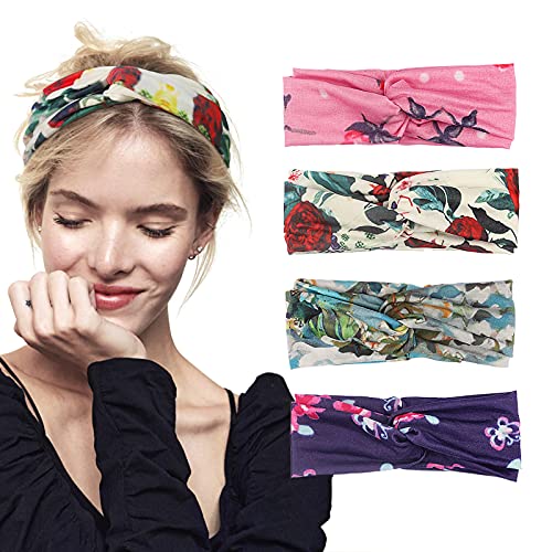 Kavya 4 piezas Diadema Mujer, Elásticas Boho Diadema Twisted Criss Cross Cintas de Pelo Para Yoga Ejercicio Diario Fitness